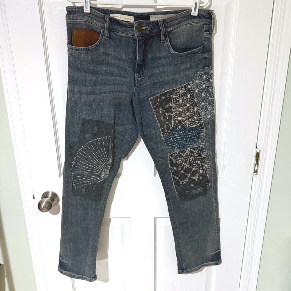 Pilcro and the Letterpress Hyphen Sashiko Patchwork Slim Boyfriend Jeans 30